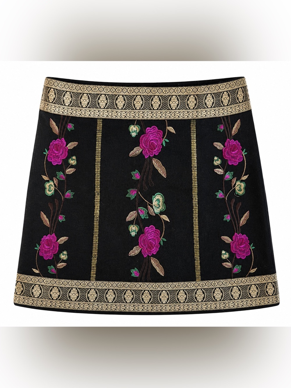 Monsoon Embroidered Wool Blend Mini Skirt Black Floral Lined UK 20 EU 48 US XXL